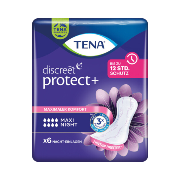 TENA Discreet protect+ Maxi Night Einlagen, mittlere bis schwere Blasenschwäche, 6 Stück